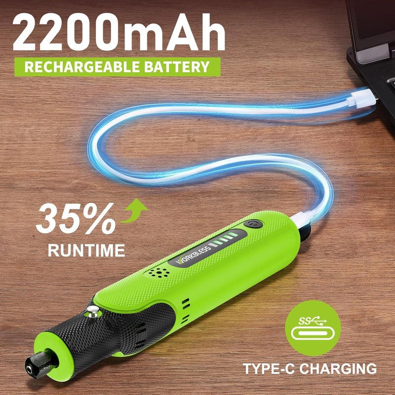 WorkBless 8V Cordless Rotary Tool: Rotary Tool Kit with 103pc Accessories - Electric Mini Power Rotary Tool for Polishing, Grinding, Cutting, Engraving, 5-Speed, Max 25000RPM, USB-C Charging - Image 3